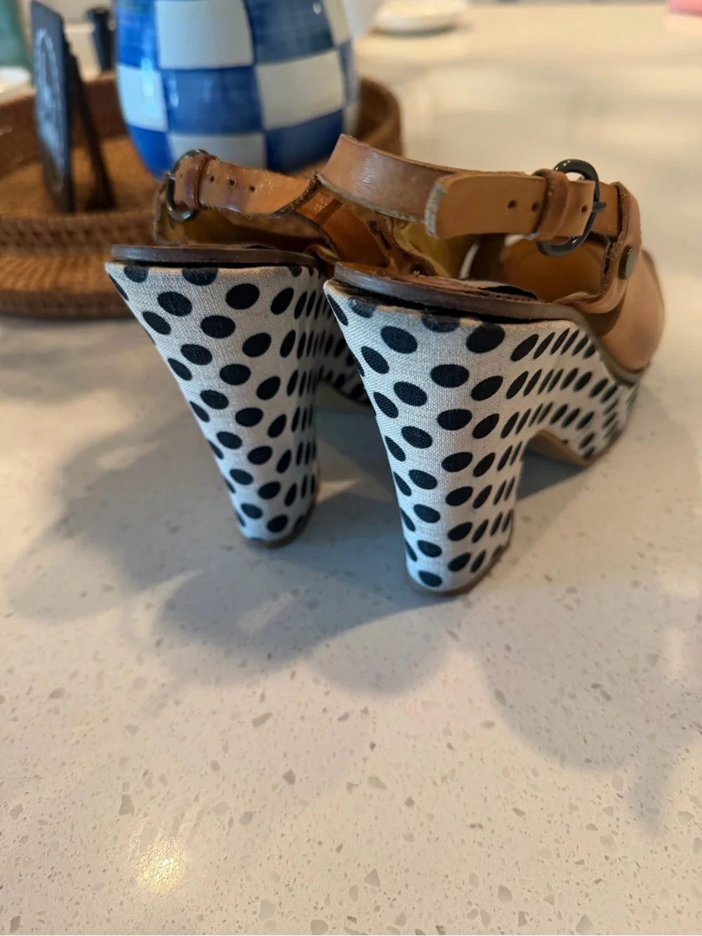 Steve Madden Women’s Leather Polka Dot Platform Heels 8 Y2K Boho Chunky 90s